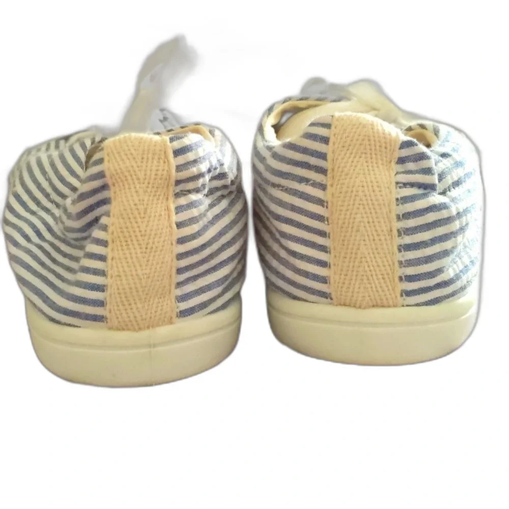 Bass Sneakers Tennis Shoes Blue and White Canvas Ticking Women Shoes 9.5